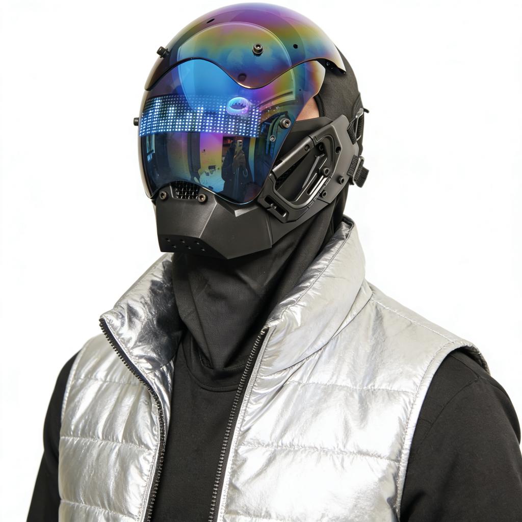 Cască cyberpunk pentru jocuri de rol, mască cool, cu ecran LED pentru text și imagini editabile, mască de războinic ninja, cadou de Crăciun și ziua de naștere