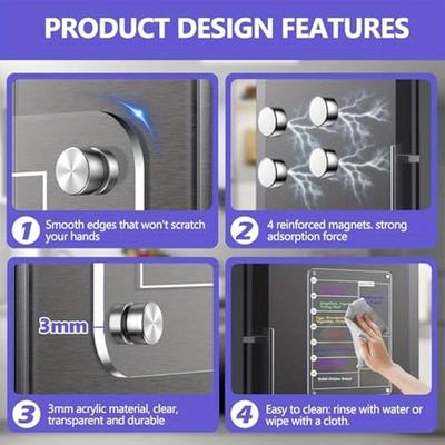 Transparent Acrylic Writing Board Refrigerator Calendar Reusable Notes Magnetic Dry Erase Bulletin Board Easily Record Schedule