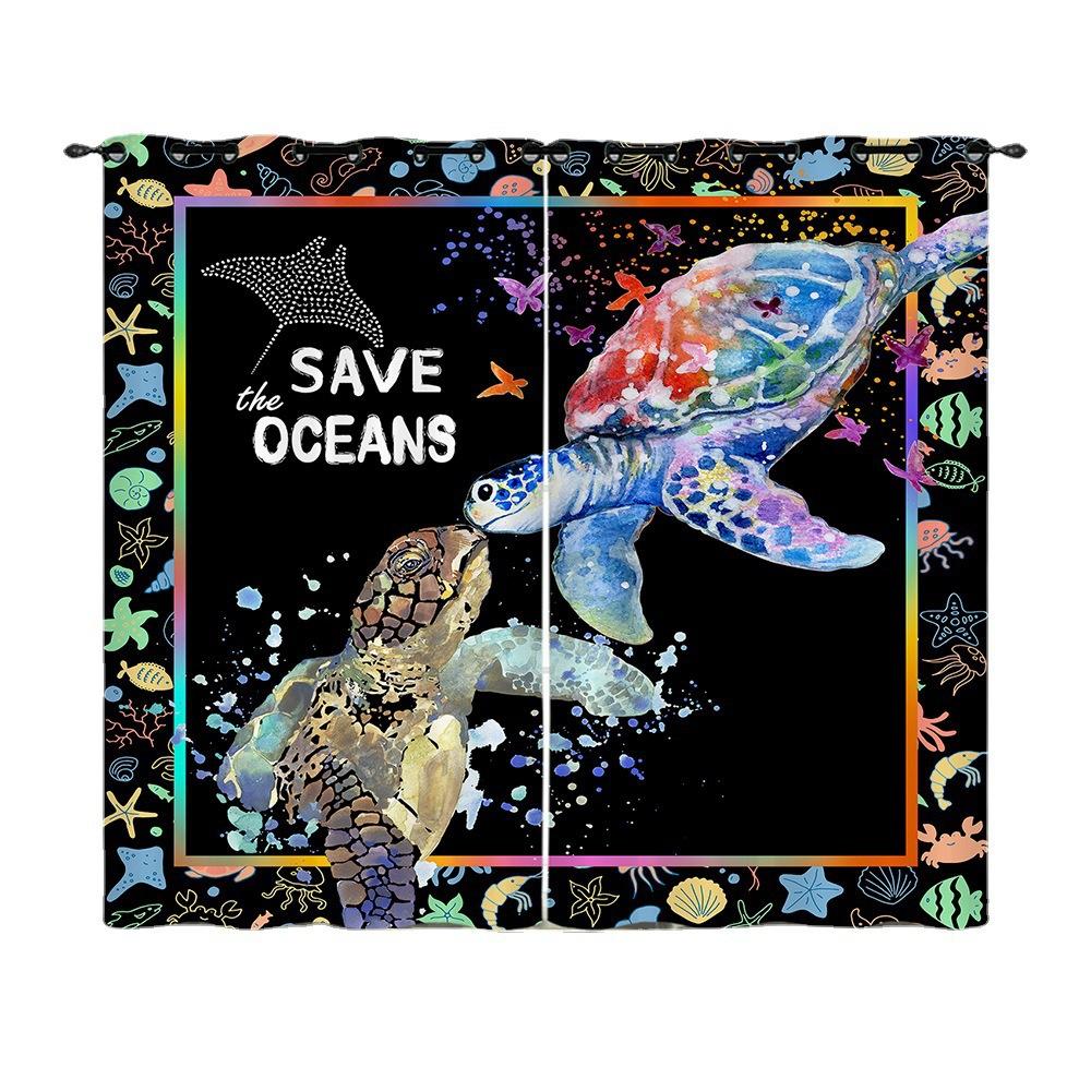 Curtains Marine Animals Sea Turtle Curtains Digital Printing Blackout Curtains No Punching