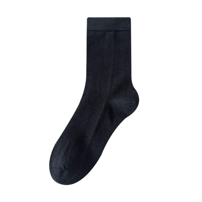 Men's Autumn and Winter Boneless Mid-calf Socks, High Cotton Antibacterial, Deodorizing and Sweat-absorbing Men's Black Business Long Calf Socks