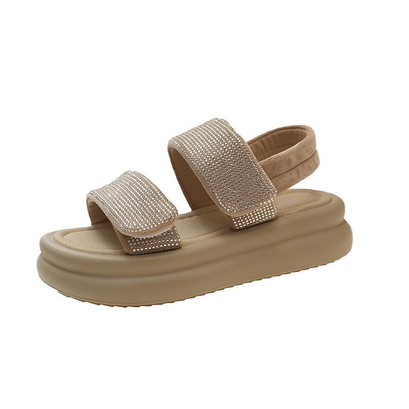 Sequined Velcro Muffin Beach Shoes Women's 2024 Summer New Casual Outer Wear Fashion Versatile One-pedal Sandals