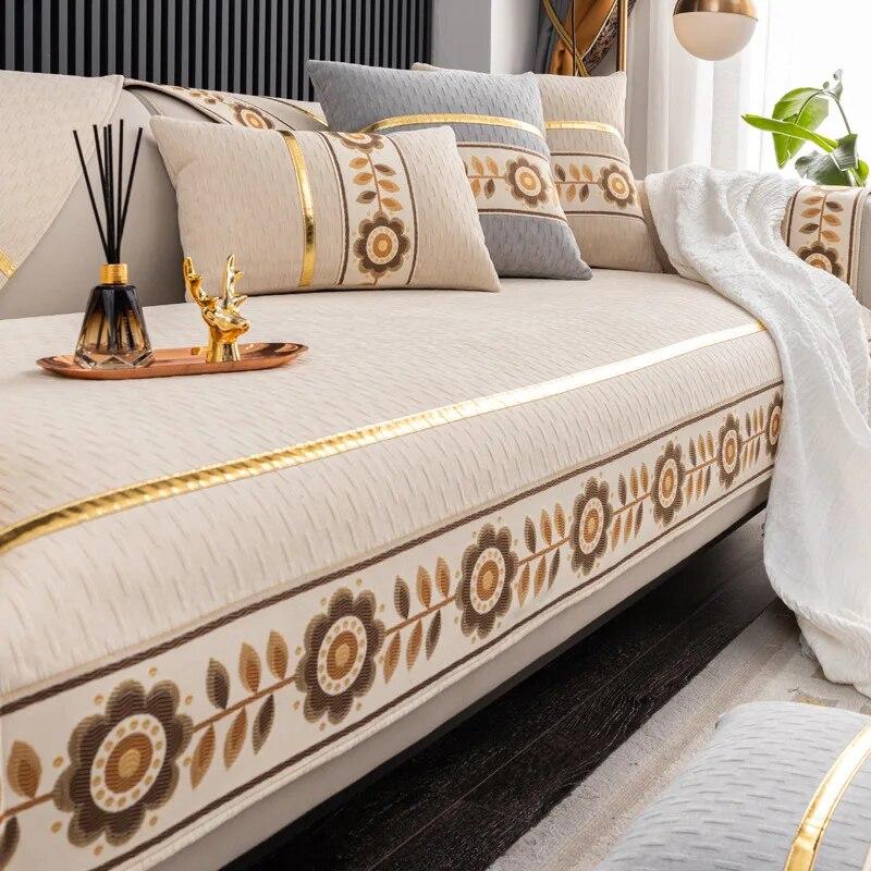 Sun Flower Gold Edge Sofa Cover for Living Room Non-slip Sofas Towel Couch Covers L Shaped Corner Sofa Mat Seat Pad Modern Home
