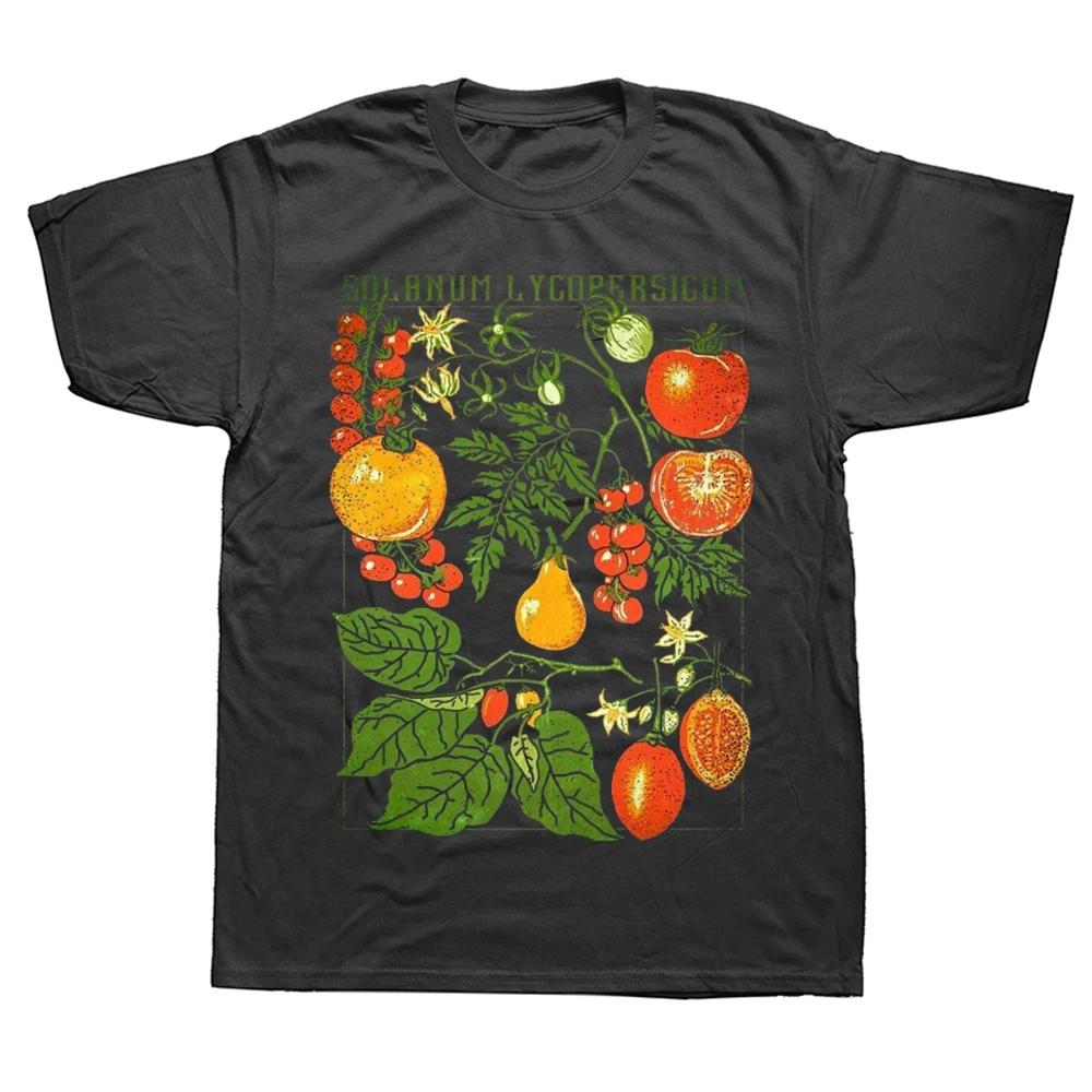 Tomatenbedrucktes Baumwoll-Kurzarm-O-Neck-T-Shirt Botanischer Garten Pflanzenprint Kunst Botanik Blüte Frucht Blume Wachsen T-Shirt Neu
