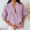 Women's Casual Loose Fit Pullover Shirt Half Sleeve Buttoned Henley Neck Summer Top Lightweight Breathable Fabric Relaxed Style