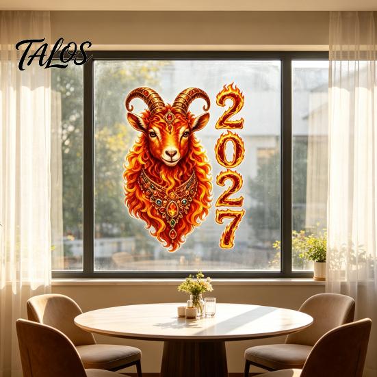 Colorful Zodiac Sheep Stickers for 2027 Chinese New Year Window Clings, of Goat Static Reusable Holiday Decor Glass Surfaces No‑Glue Lunar Xmas Home
