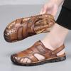 Men's Genuine Leather Sandals Summer Outdoor Breathable Open Toe Casual Beach Shoes Trendy Hollow Design