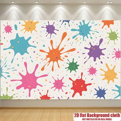 2D Colorful Paint Splatter Backdrop, Rainbow Ink Splash Photography Background for Kids Art Party