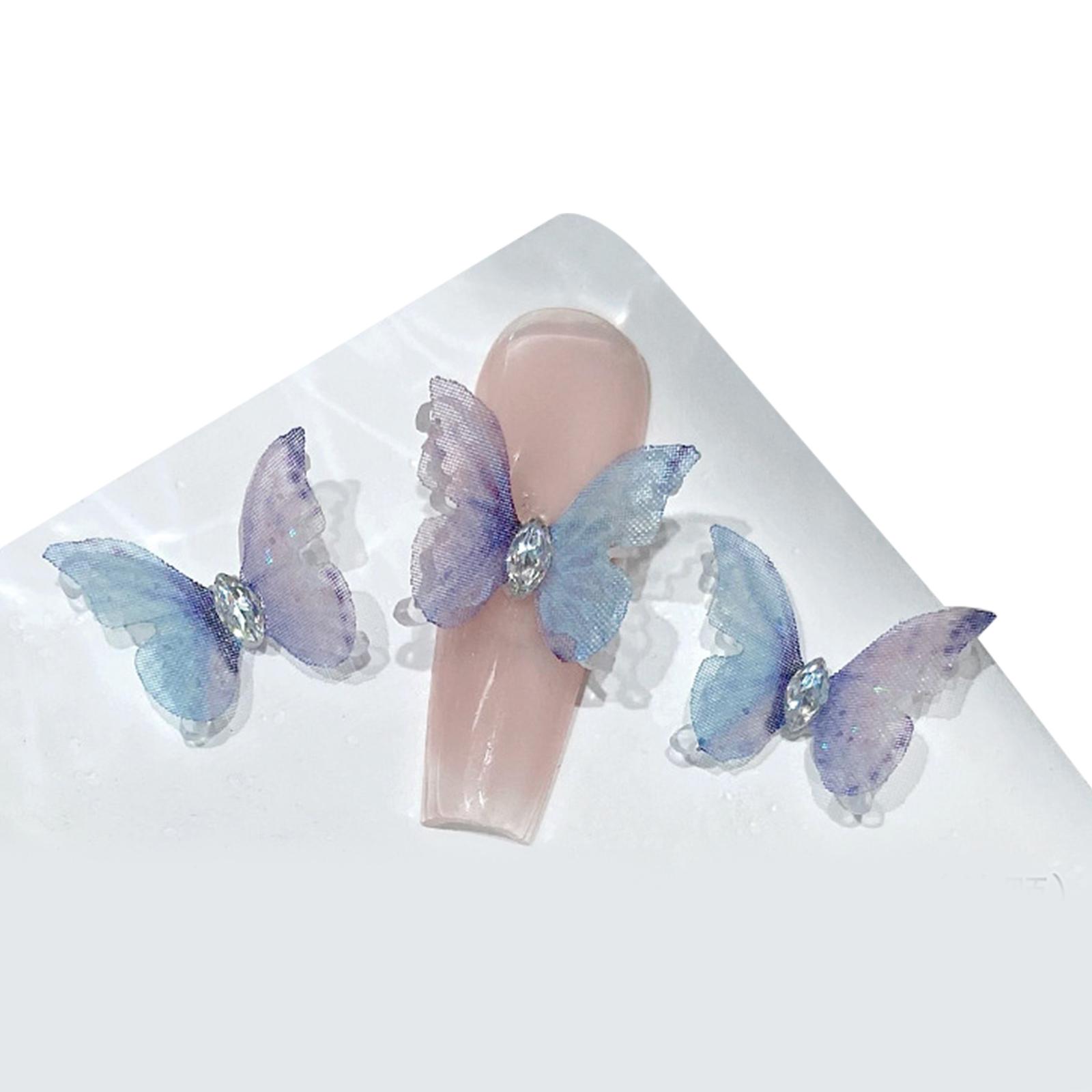 

3PCS Butterfly Nail Charms 3D Stones Nail Art Decoration Nail for DIY Nail Designs Craft Manicure F
