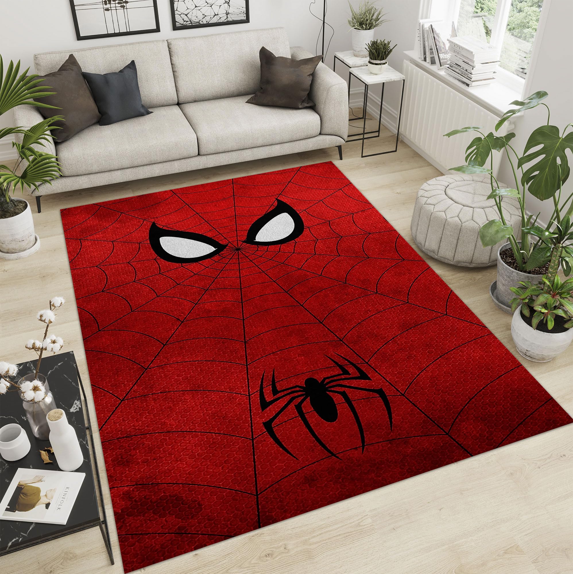 

Spider Area Rug White Eyes Red Spider Web Carpet 3D Digital Print Rug Perfect for Kids Room Bedroom Playroom and Home Decoration Floor Mat R 120cm x 160cm