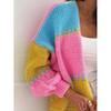 Autumn Winter Color Block Patchwork Cardigan for Women Loose Casual Colorful Sweater Knitwear Jacket Coat