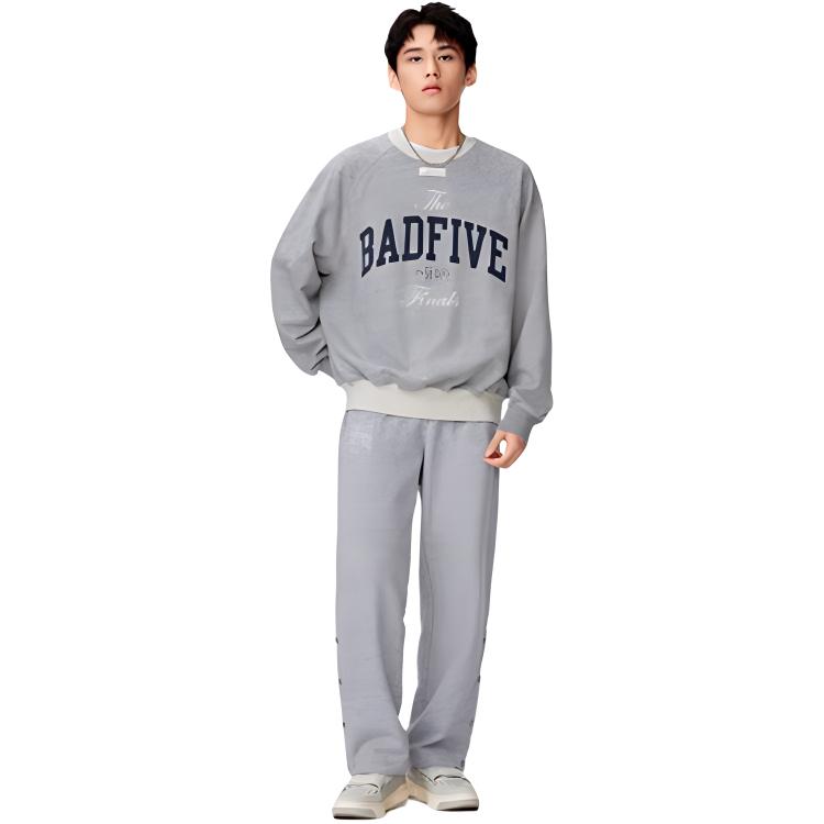 Li-Ning Sweatshirts Unisex Gray Crew Neck Moderate Straight Fit