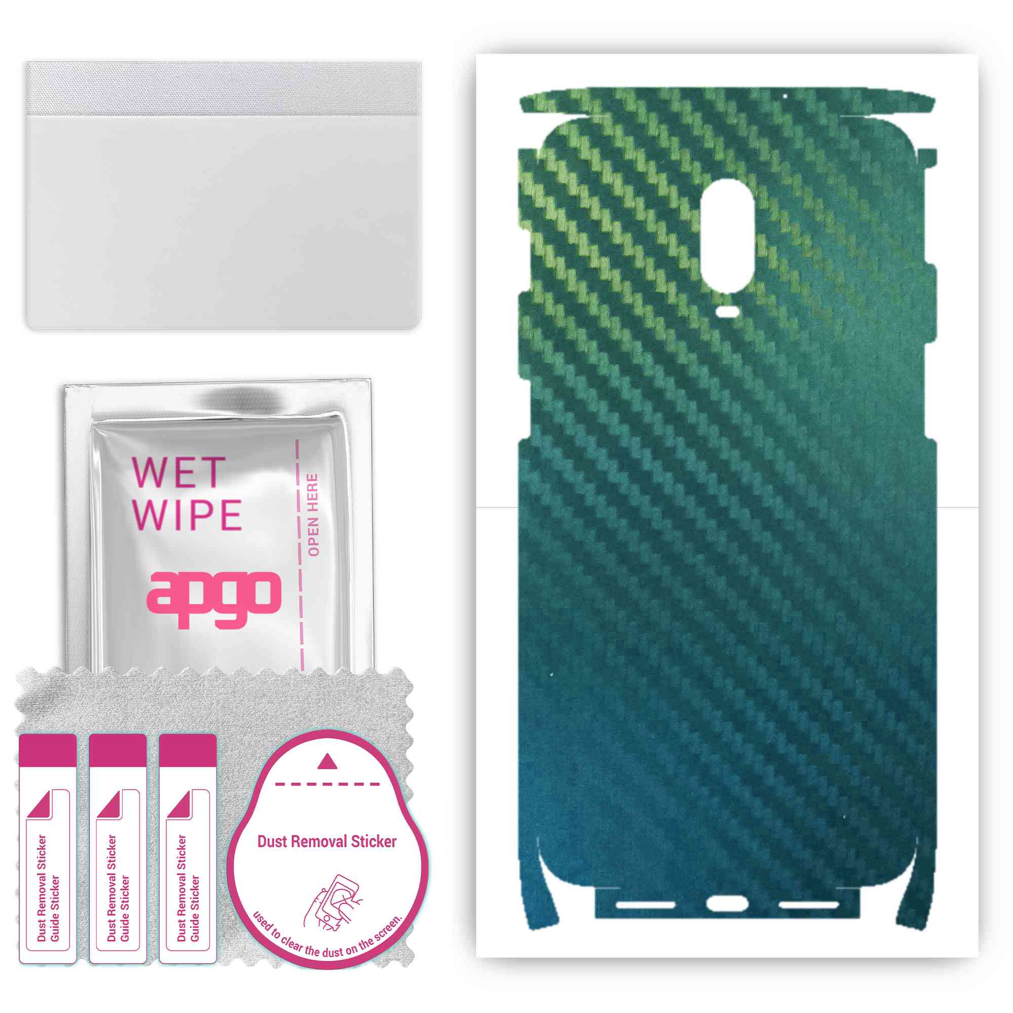 

Apgo Protective Skin Sticker for the back+sides compatible with OnePlus 6T, Full Wrap Film, Foil, Vinyl - Pattern Carbon Chameleon CAKA1