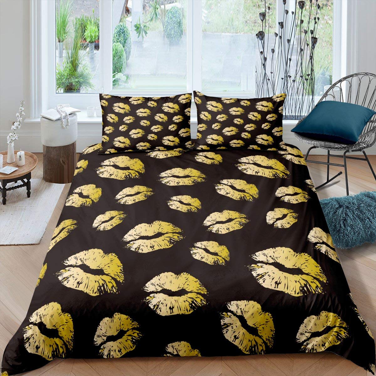 

For Women Girls Lovers - Lip Duvet Cover Pink as well as Gray Lips Kissing Pattern Comforter Cover Sexy Theme King Size Twin Bedding Set EU single(135x200cm)