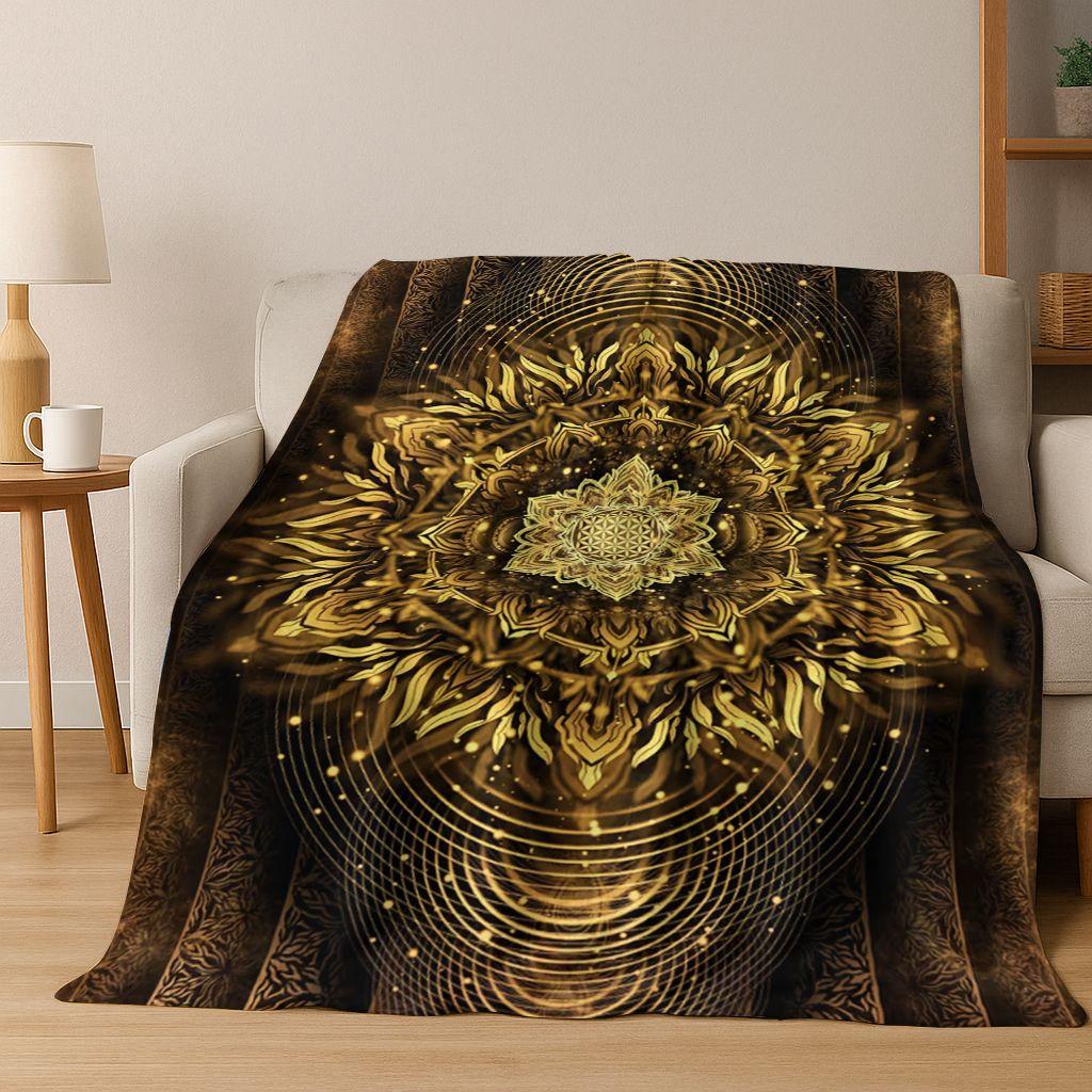 Regenbogen Mandala Blume Chakren Yoga Bohemia Kunst Flanell Decke, Gemütliche Weiche Überwurfdecke für Zuhause Schlafzimmer Bett Sofa Abdeckung Kinder Geschenk
