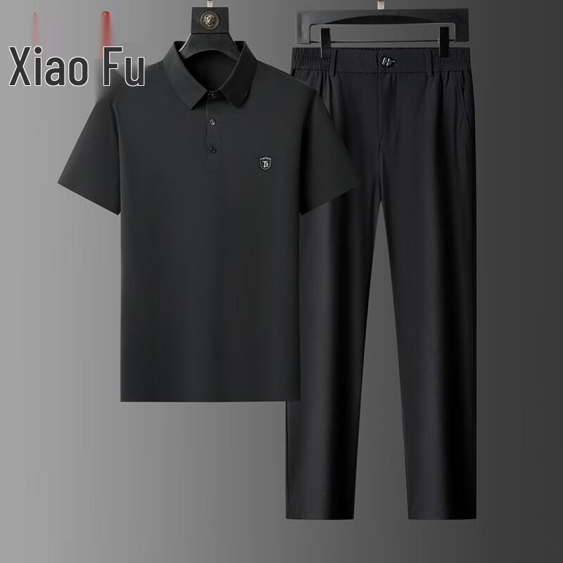 Men s Ice Silk Cooling Polo Shirt & Pants Set 195/4XL чёрный