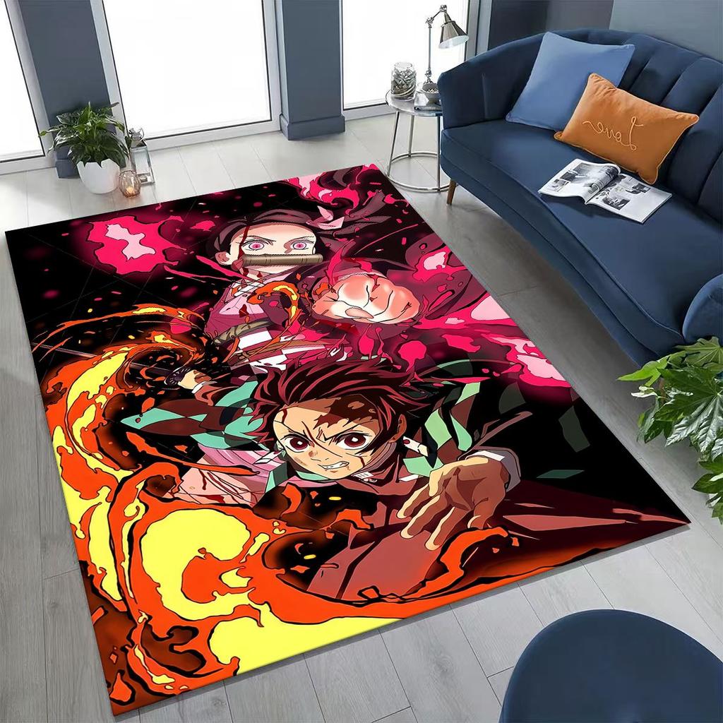 Anime Demon S-Slayer Kamado Nezuko Tanjirou Cartoon Rug for Bedroom Living Room Sofa Home Doormat Decor,Kids Non-slip Floor Mat