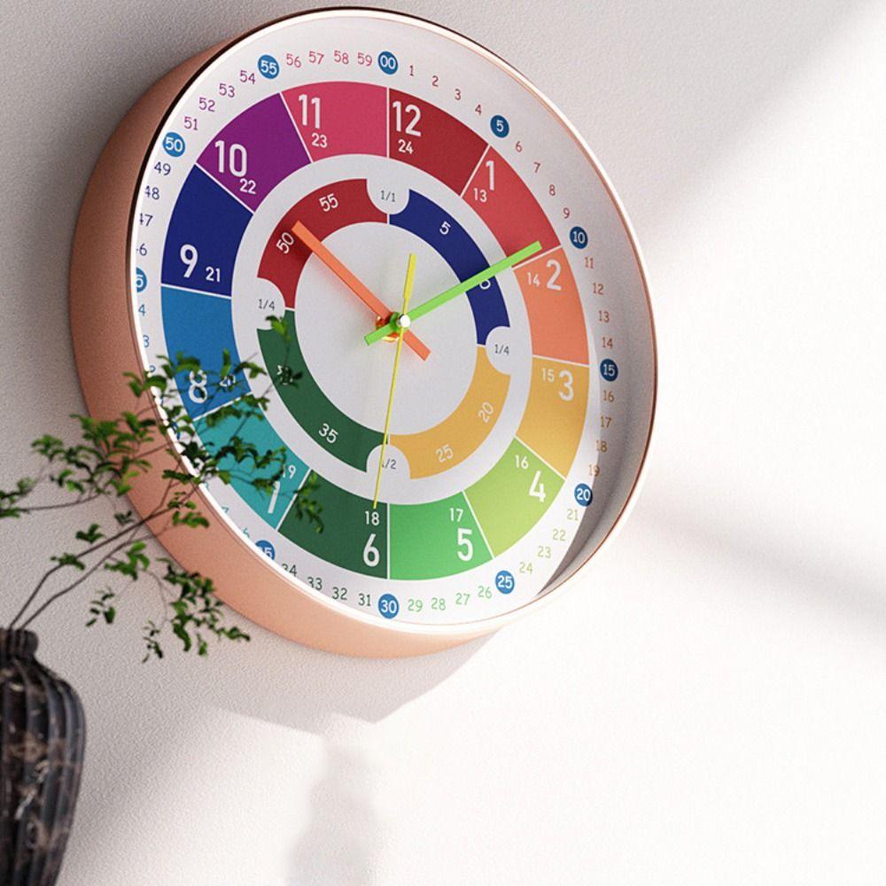 Round Electronic Color Clock Mute Learning Wall Hanging Clock  Early Education Learning