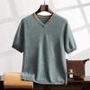 Men's V-neck Cashmere Sweater: Autumn/Winter Short Sleeve, Loose-Fit Knitwear, Color Block Half Sleeve, Casual and Trendy.