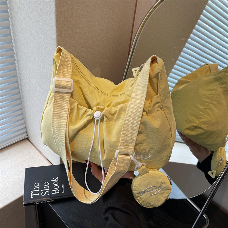 Korean Style Large Capacity Canvas Tote Bag - 2025 Autumn Pleated Niche Shoulder Crossbody Bag