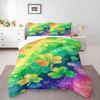 Rainbow Shamrock Clover Bedding Set (1 Duvet Cover, 2 Pillowcases, Duvet Not Included), St Patrick Colorful Cartoon Art Print