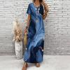Women Plus Size V Neck Short Sleeve Printed Straight Maxi Dress