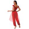 Womens Arab Princess Costume Contrast Color Gem Decor Sequined Tulle Overlay Sleeveless Jumpsuit Belly Dance Romper