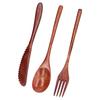 Zestaw 3 szt. noży, widelców i łyżek, drewniane, przenośne sztućce do deserów, do domu i hotelu