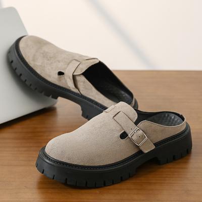 Fashion Summer Business Men Semi-towed Leather Shoes Men Thick-soled Wear-resistant Fashionable Leather Shoes Indoor Outdoor Slippers