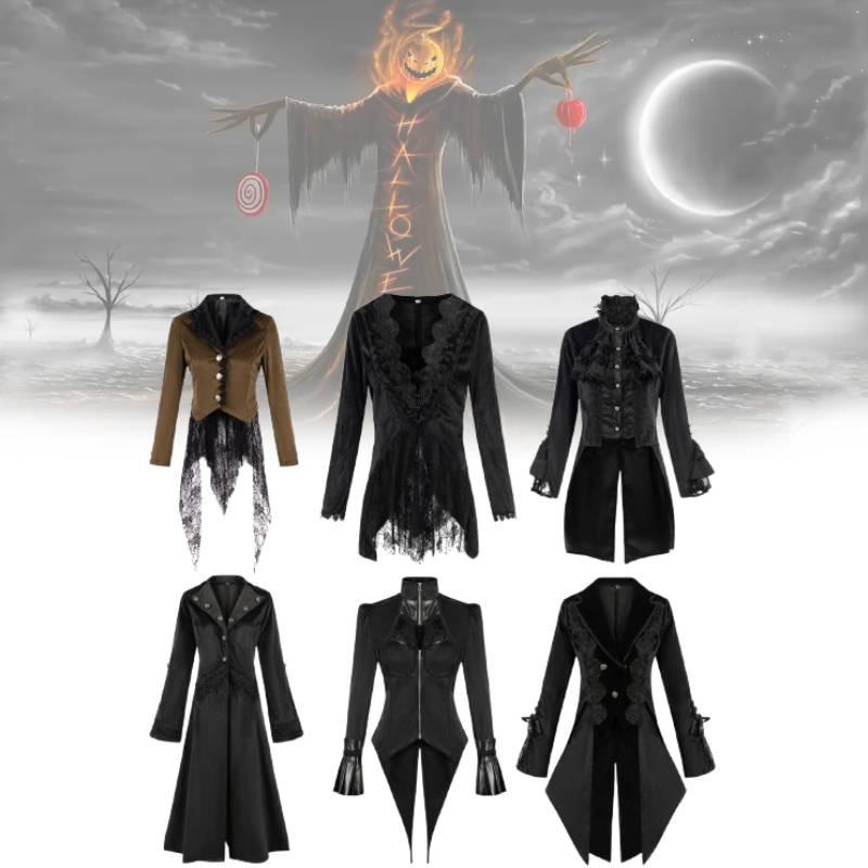 Medium Coat Long Fashion Slimfit Trench Dark Tie Collar Court Tuxedo Cosplay