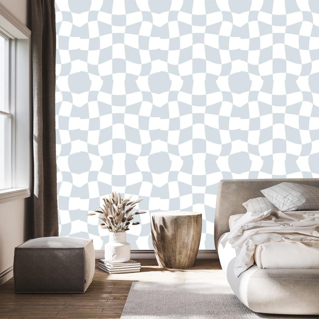 Wallpaper Casual Checkerboard White and Light Gray 50x1000