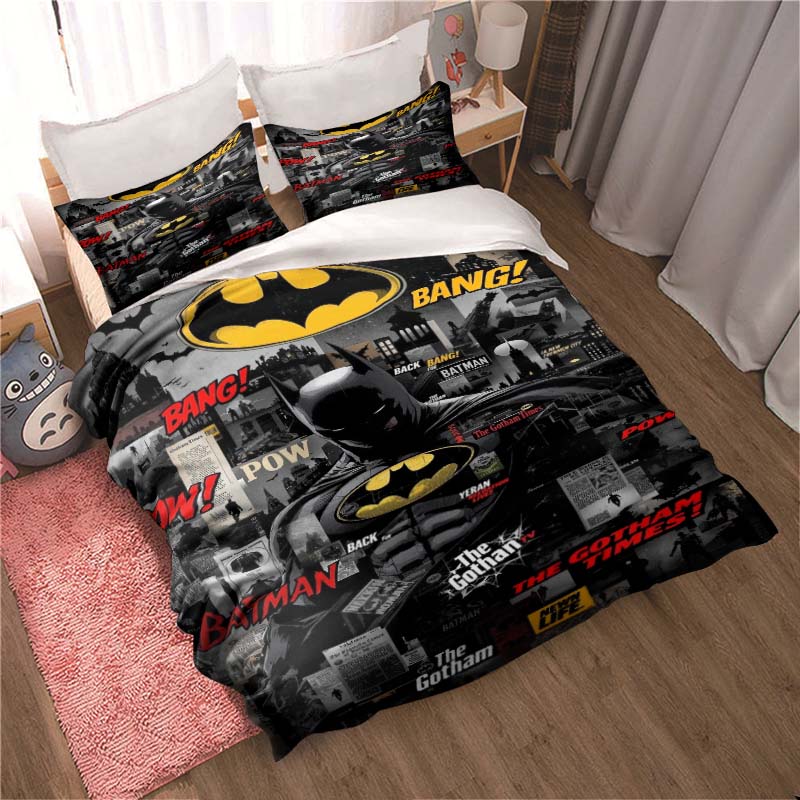 3D Printed Batman Cartoon Pattern Bedding and Duvet Cover Set, Soft and Warm Dormitory Bedding Set
