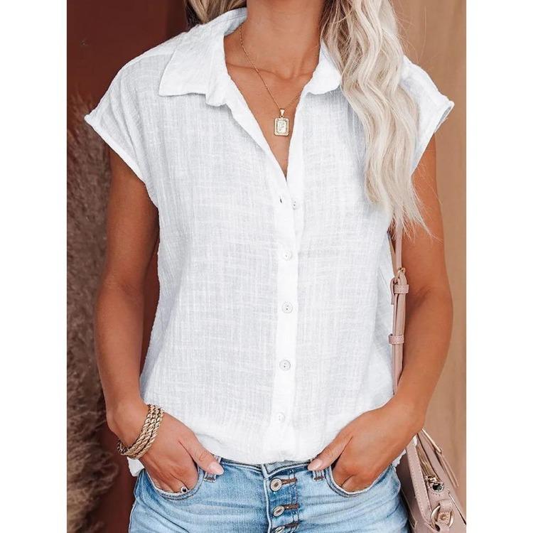 2025 Sommer Damen Lässige Weiße Bluse Einfarbig Ärmellos Lockeres Oberteil Einreihig Revers Strickjacke Femme Blusas Neu