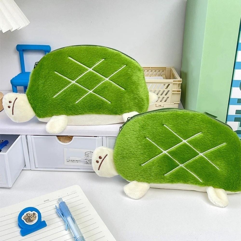 Large Capacity Plush Pencil Bag Cartoon Stationery Storage Bag Turtle Pencil Pouch Desk