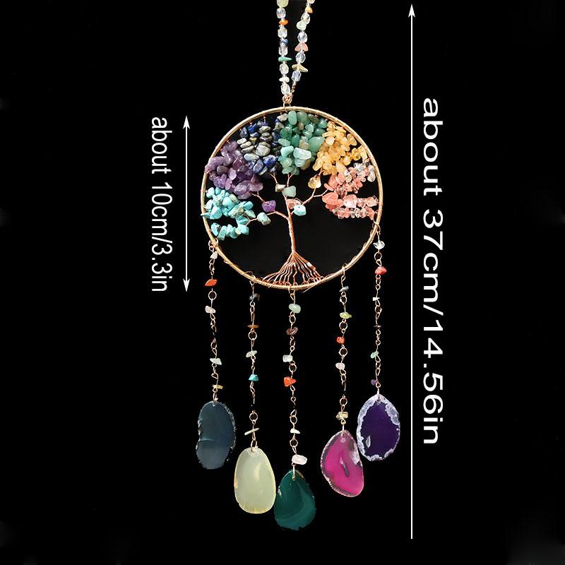 Natürlicher 7-Chakra Lebensbaum Edelstein Heilung Rohe Kristallsteine Wand Fenster Auto Hängendes Ornament für Yoga