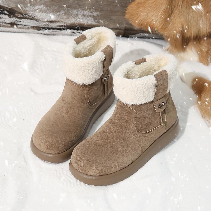 Women's Large Size Soft Sole Heightening Winter Warm Fur One Anti-slip Snow Boots Plush Lined Ankle Boots Outdoor Sports Furry Mouth Cotton Boots