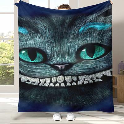 Alice In Wonderland Cartoon Cheshire Cat Flannel Blanket,Ultra Soft Warm Plush Throw for Home Bedroom Bed Sofa Cover Kid Gift