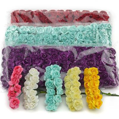 144 Pieces/package Plum Roses Small Paper Flower Simulation Flower Gift Candy Box Decorative Garland Rattan Headpiece DIY