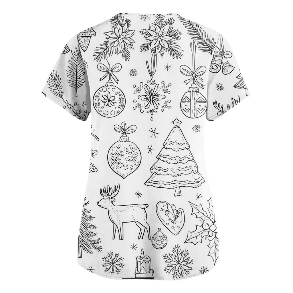 Damenmode V-Ausschnitt Kurzarm Overalls mit Taschen Print Tops Kleidung