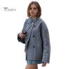 Loose Fit Women Jacket Fall Winter Single-breasted Double-breasted Thickened Cardigan Coat Long Sleeves Stand Collar Chest Pockets Outwear Casual