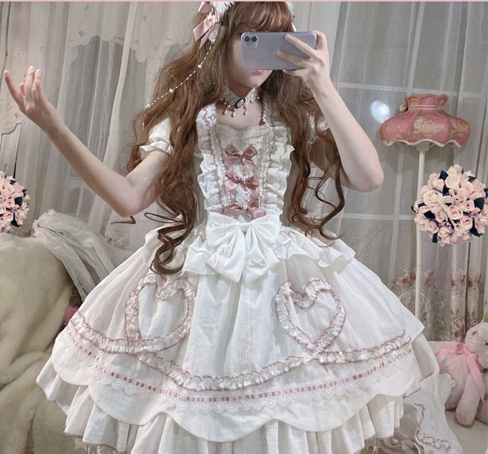 Toku and Yuu Bride Lolita Hana Lolita Princess Large Super Cute Lace Ladylike School Cultural Mori Girl Long Hair Court Super Cute Princess Dress,