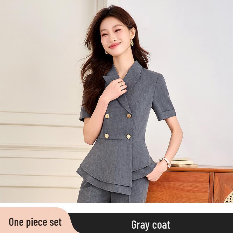 Women's Summer Short-Sleeve Suit Set - Elegant, High-End Professional Attire for Front Desk Managers