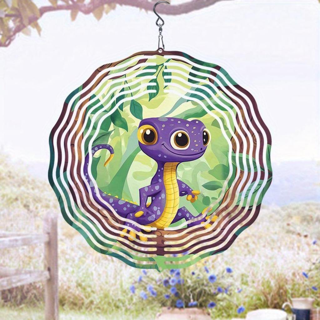Classic Purple Lizard Pattern Metal Wind Chime Kinetic Hanging Ornament for Outdoor Christmas Thanksgiving Gift Lawn Garden Decor