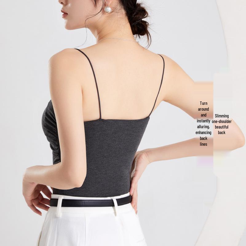 Elegant Pleated Camisole with Built-in Bra & Chest Pads - Women's Summer Outerwear