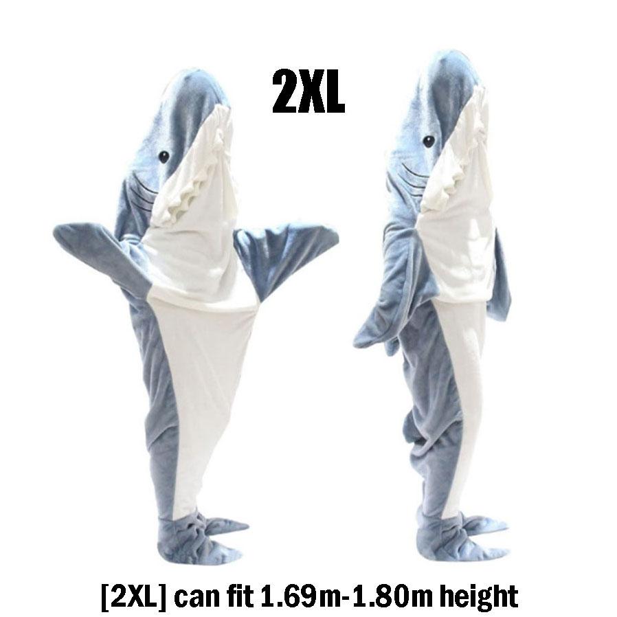 Cartoon Shark Blanket Hoodie Women Kigurumi Playsuit Kids Parents Hooded Warm Flannel Funny Homewear Shark Onesie Sleeping Bag