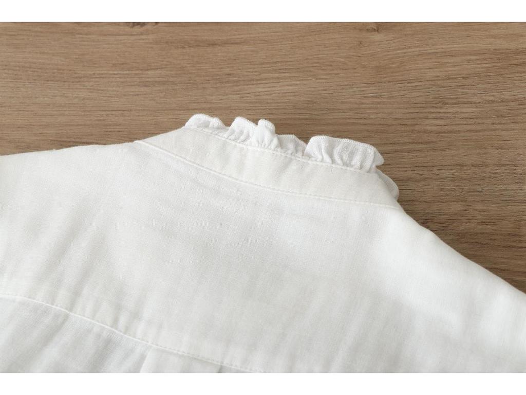 Japanese Stand Collar Double-Layer Cotton Gauze Women's Long-Sleeve Shirt - Loose, Versatile, Slimming Design