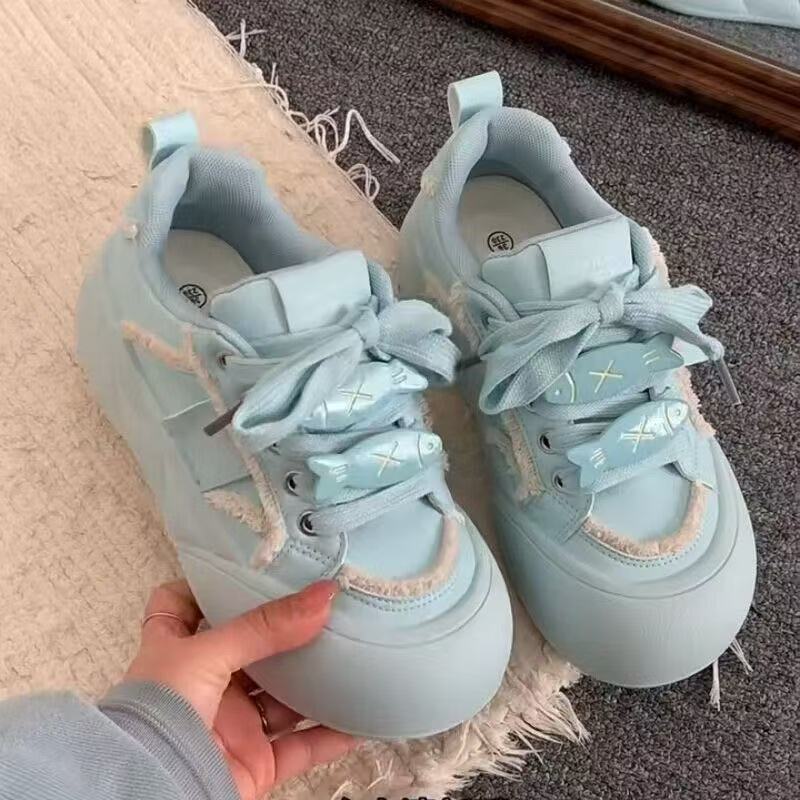 Bread Shoes Ins Trendy Spring New Thick-soled Heightened Big Head with Skirt Student Board Shoes