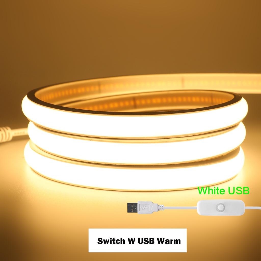 5v Dimmable COB LED Strip USB Dimmer Switch Touch White Natural Warm High Density Flexible Ribbon Tape 320LED/M Room Night Light