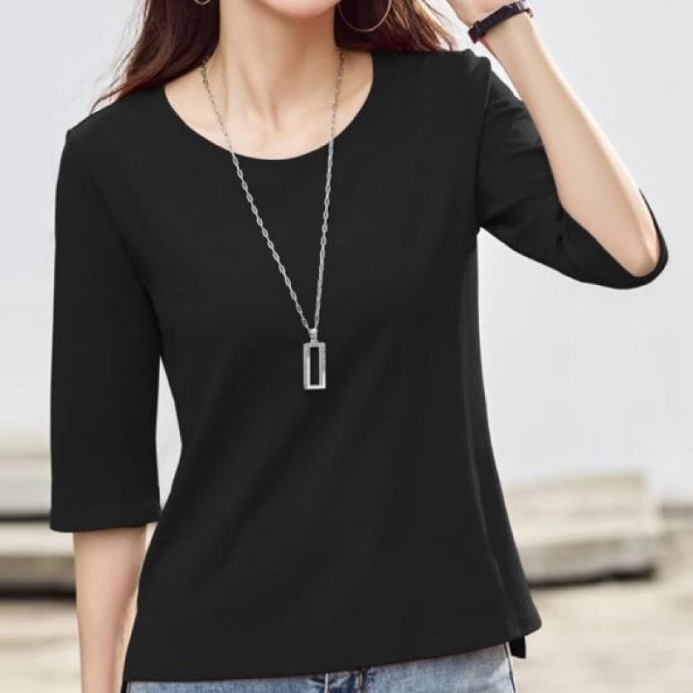 Navava Women S baSic Daily Plain Round Neck 5 ShorT Sleeve T ShirT nT3311
