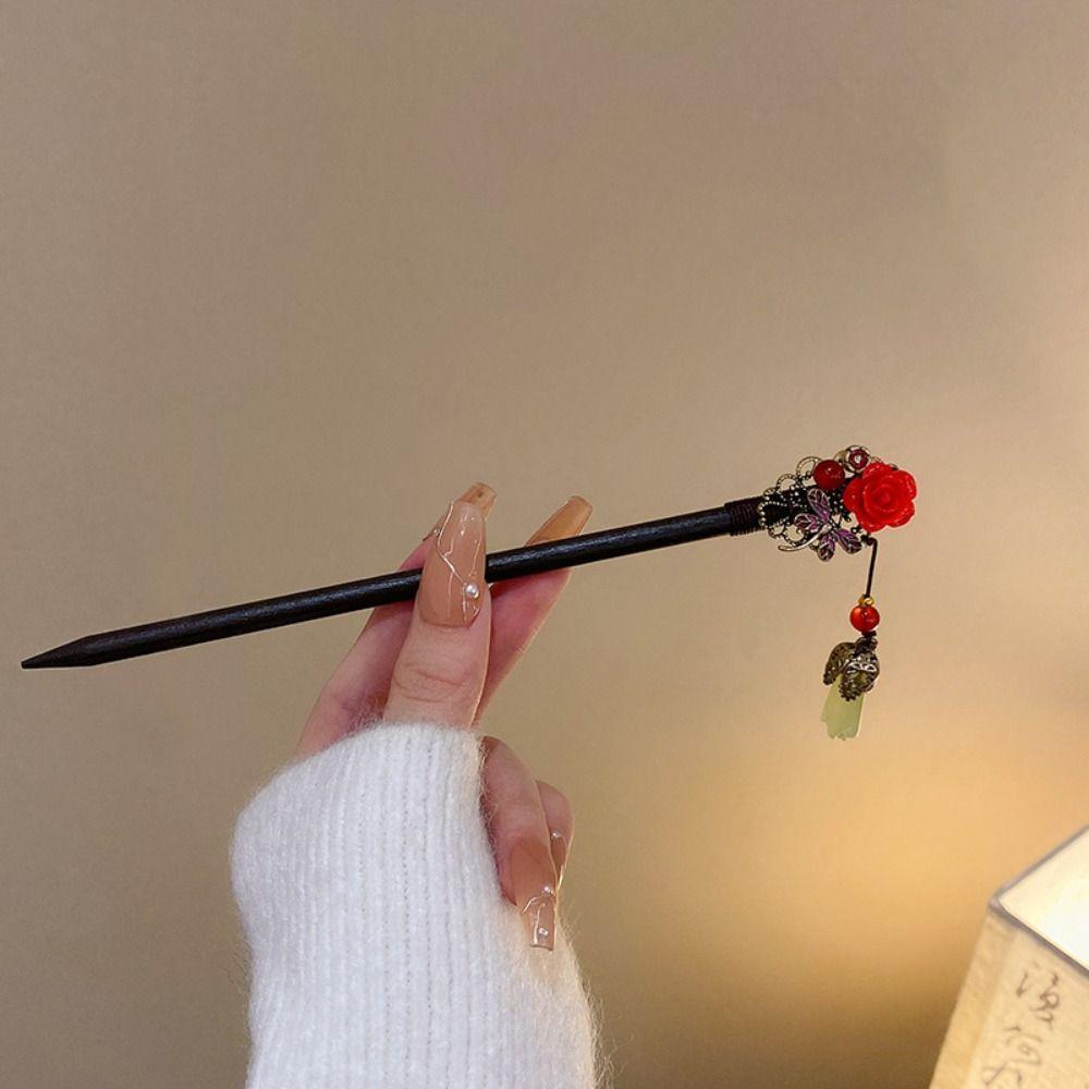 Vintage Retro Red Hair Stick Ancient Style Chinese Hairpin Headwear Valentine's Day Headwear