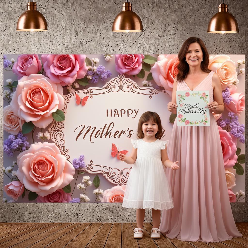 Greeting Background Botanical Holiday Display Happy Mother's Day Background Greenery Ornament Mother's Day Backdrop